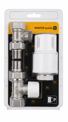 MONTER quality Zestaw głowica / Zawór termostatyczny prosty / Zawór powrót prosty KRAKUS 756-050-07-BL
